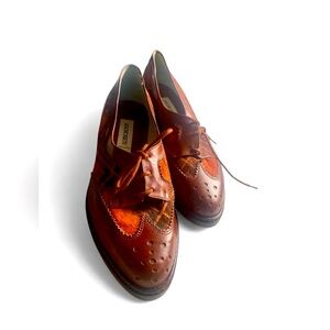 Ugo Rossetti brown plaid leather brogue size 7 vintage retro formal rare shoes